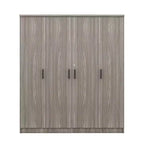 Wood 4-Door Wardrobe Armoire with Hanging Rod, 1-Drawer and Storage Shelves