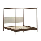 Harbor King Canopy Bed with Upholstered Headboard, Blonde/Swiss Coffee (MD2411-01)
