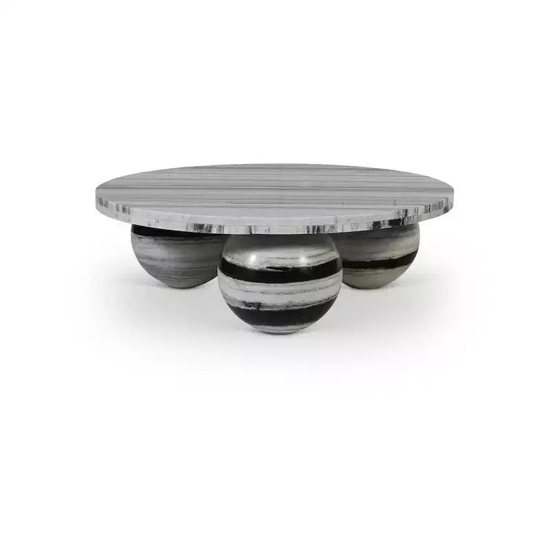 Round Marble Coffee Table with Sphere Legs, Multicolor, Seats 4–6