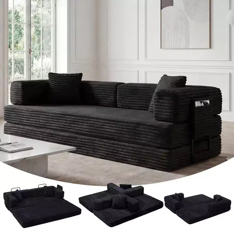 80.7 5-in-1 Convertible Sleeper Sofa Bed – Corduroy, 1200 lbs, No Assembly