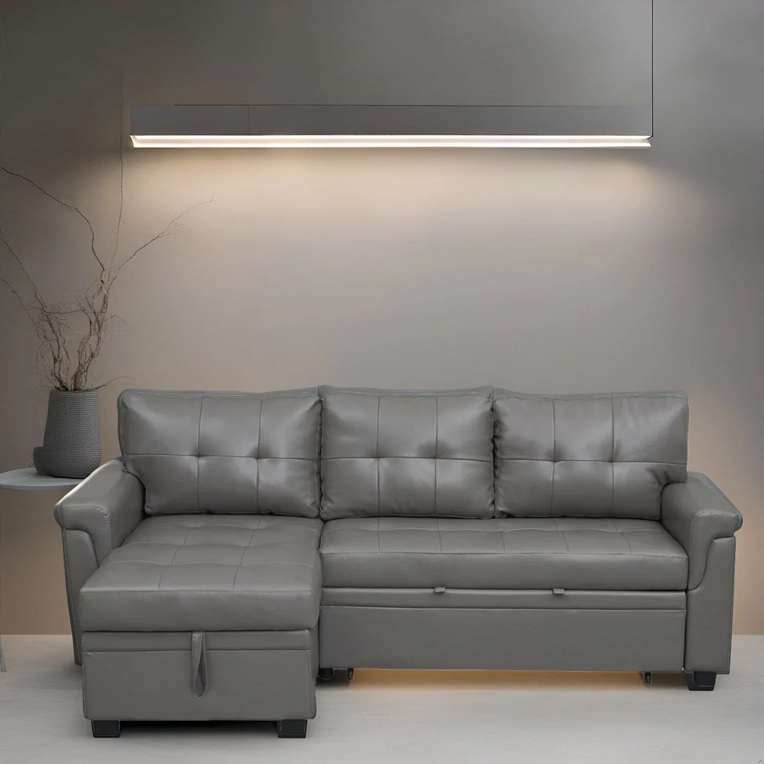 Reversible Sectional Sofa with Pull-Out Sleeper Bed, Hidden Storage Chaise, Durable Legs,