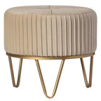 Tabouret pouf rond en velours surélevé avec base dorée épingle à cheveux