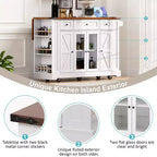 Kitchen Cart with Tempered Glass Doors, Side Racks, Power Outlet, and Drop Leaf