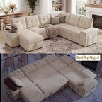 Dyonery 112 Modular Sectional Sleeper Sofa with Pull Out Bed,U-Shaped Sectional Couch with Storage,Extra Wide & Deep Seat Couches for Living Room