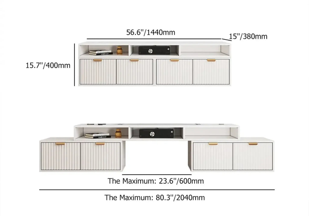 Modern White 2-Drawer Open Storage Corner TV Stand