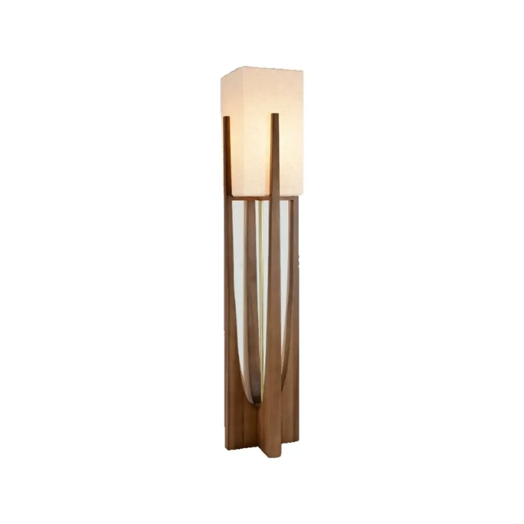Vintage Wooden Torch LED Floor Lamps with Fabric Shade
