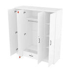 Wood 4-Door Wardrobe Armoire with Hanging Rod, 1-Drawer and Storage Shelves