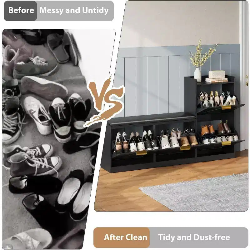 Shoe Storage Cabinet with Bench & 4 Flip Drawers - Narrow Entryway Organizer for 35-40 Pairs