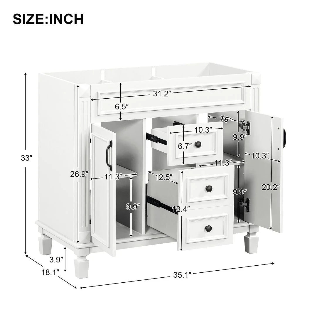 36'' Modern Bathroom Vanity with Top Sink and Mirror Cabinet,2 Doors and 2 Drawers