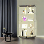Vitrine en verre éclairée à deux portes avec 4 étagères, noire