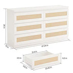 Cassettiera in Rattan per Camera da Letto con 6 Cassetti, Comò Largo Moderno in Stile Fattoria da 120 cm, Mobile Contenitore in Legno per Armadio, Soggiorno, Corridoio