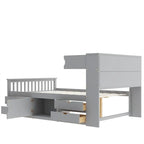 Lit plateforme capitaine double/grand avec 4 tiroirs et étagères de rangement, cadre de lit en bois massif avec tête de lit bibliothèque de rangement