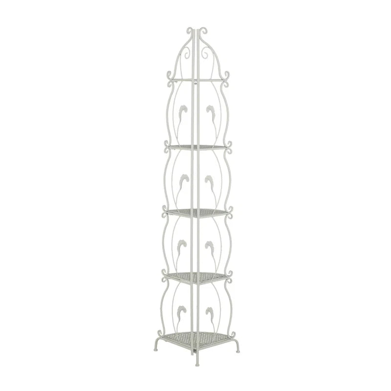 Metal Scroll Indoor Outdoor Tall Folding 5 Shelves Bakers Rack - Gold or White - Roche River Decor