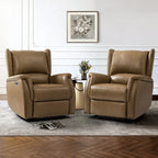Genuine Leather Power Recliner with USB Port – Wingback Nailhead Set of 2