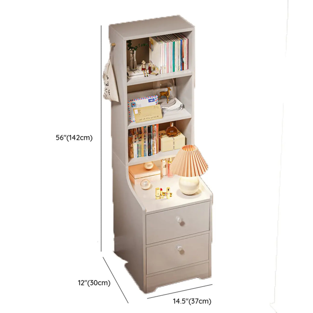 Simple White Natural Wood 2-Drawer Nightstand