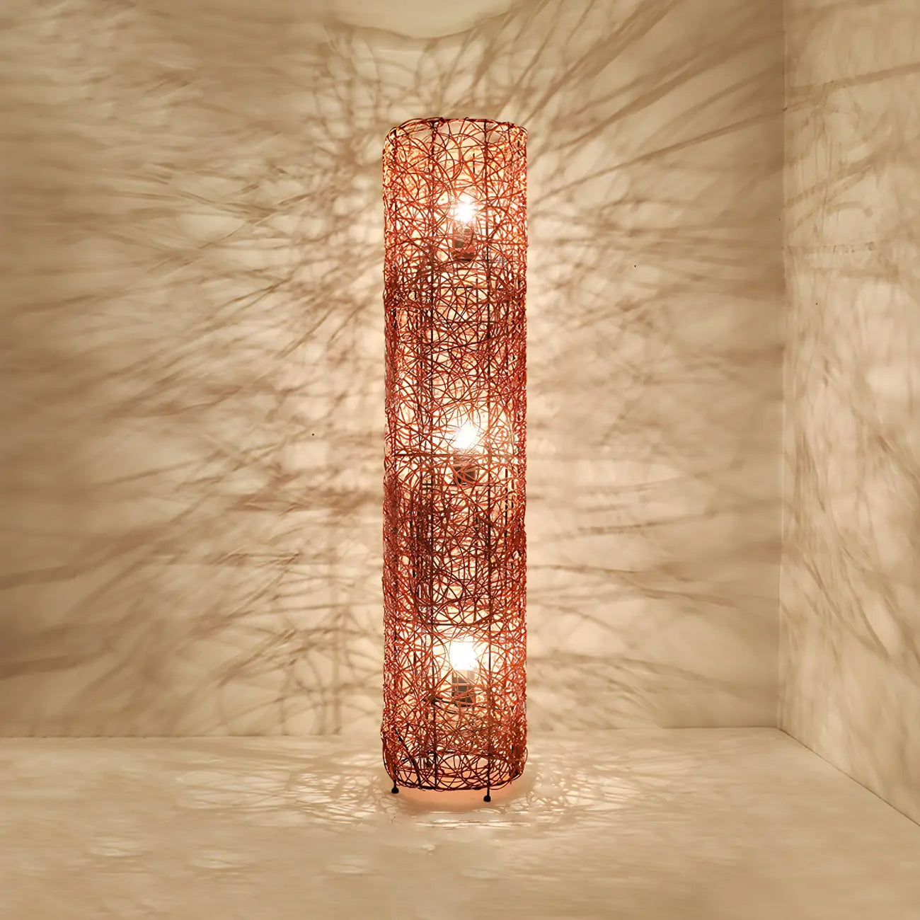 Plug In Column LED Rattan Floor Lamp for Living Room