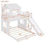 Luxystar Twin Over Full Wood Bunk Bed with Playhouse, Slide and Guardrails