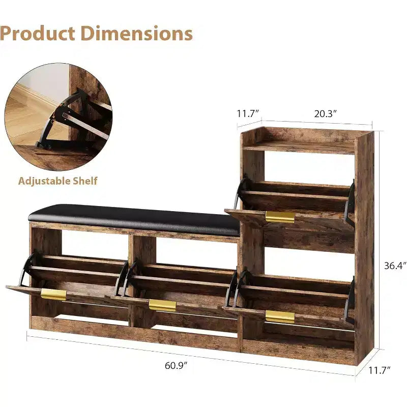 Shoe Storage Cabinet with Bench & 4 Flip Drawers - Narrow Entryway Organizer for 35-40 Pairs