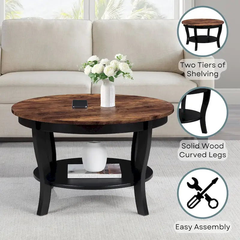 Round Coffee Table with Shelf