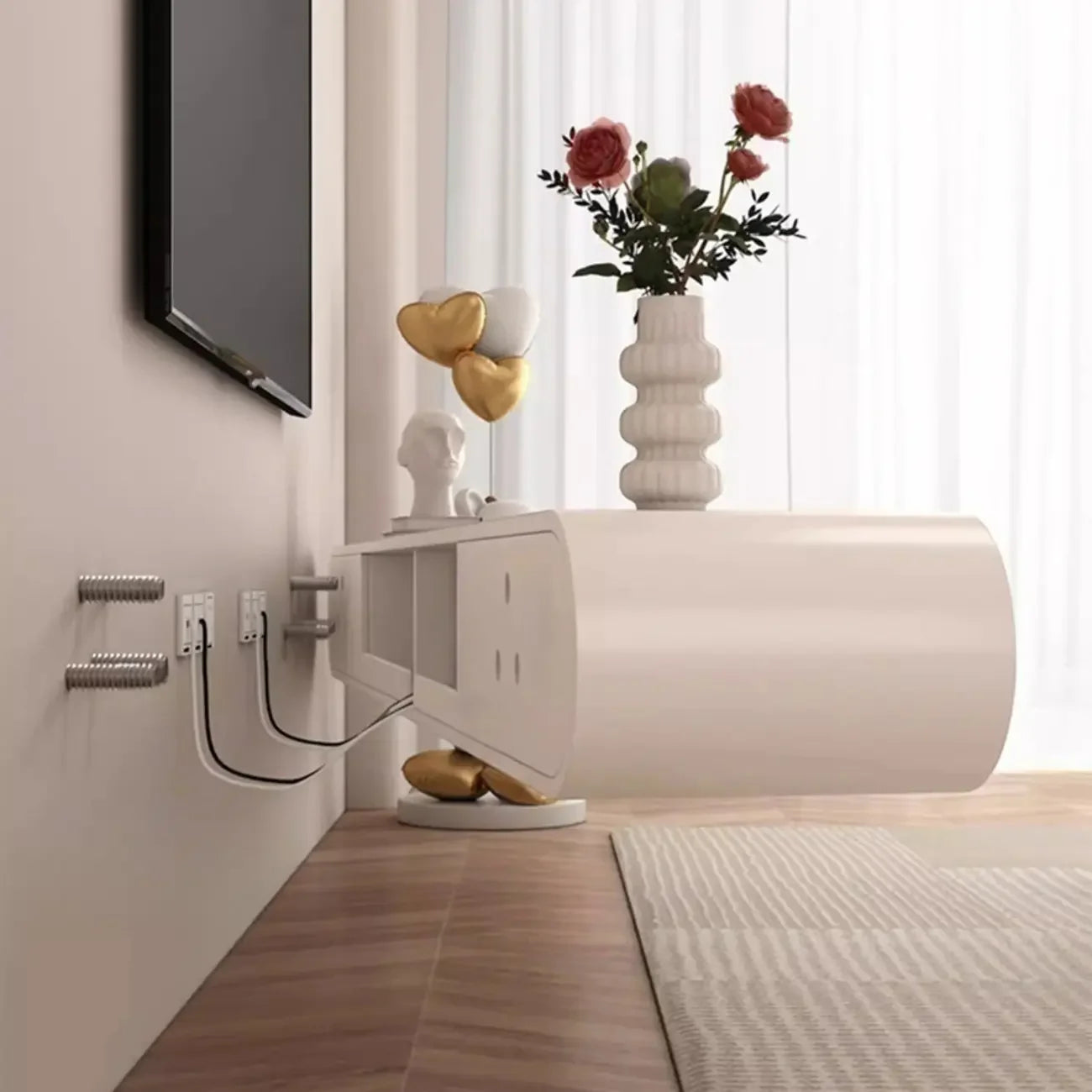 White Wooden Floating TV Stand with Storage for Living Room