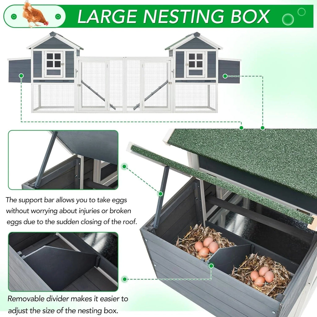 AECOJOY 144'' Large Chicken Coop w/ Run Wooden Hutch Poultry Cage House