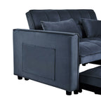 Modern Pull-Out Couch Bed, 3-in-1 Sleeper Sofa with Adjustable Backrest, Velvet Loveseat, Pillows & Side Pockets