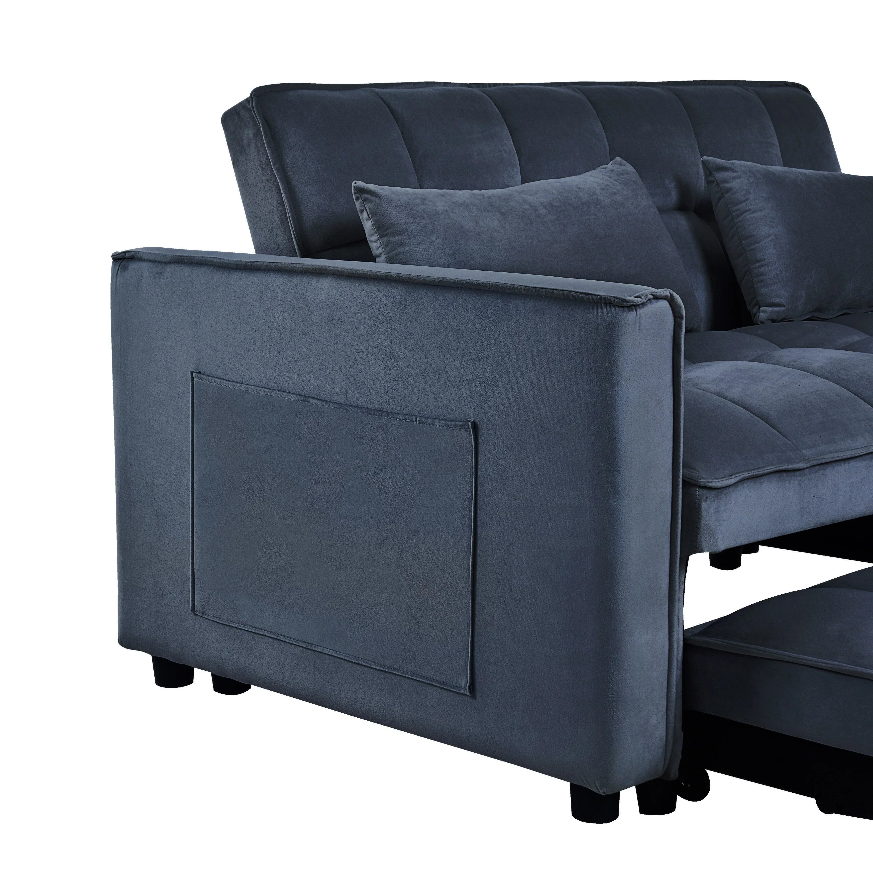 Modern Pull-Out Couch Bed, 3-in-1 Sleeper Sofa with Adjustable Backrest, Velvet Loveseat, Pillows & Side Pockets