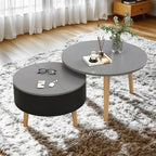 Black White Modern Round Wood Coffee Table with Storage