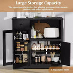 Kitchen Microwave Cabinets with Storage,with 3 Doors,1 Drawer and Adjustable Shelves, Pantry Storage Cabinet