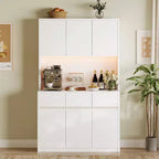 71 inch Kitchen Pantry Cabinet, Hutch Storage with Led Lights and Power Outlets, Buffet Cabinet with Microwave Stand, Adjustable Shelves