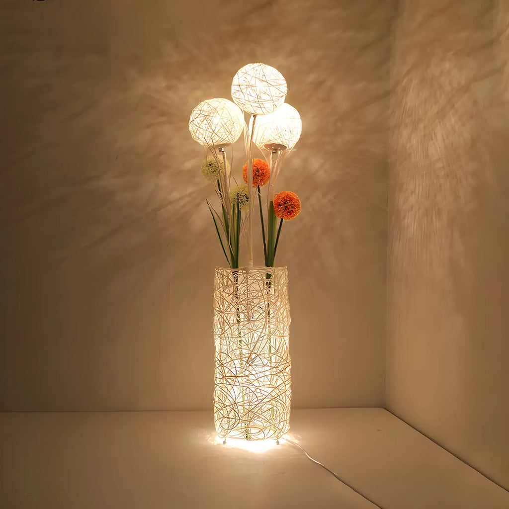 Plug In Column LED Rattan Floor Lamp for Living Room