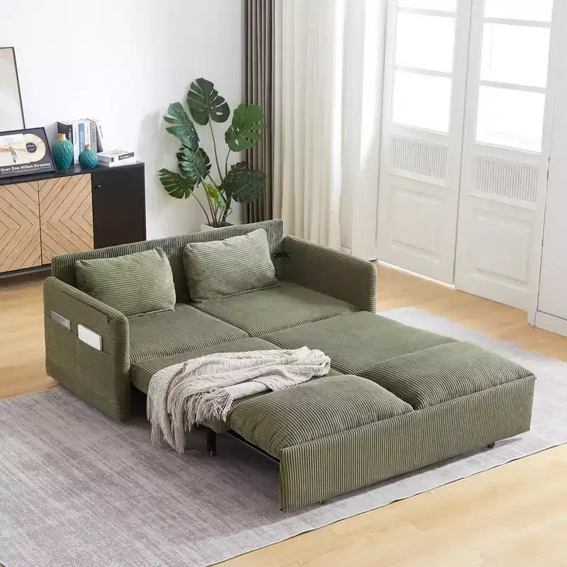 64.5 3-in-1 Convertible Corduroy Sleeper Sofa Bed with Pullout Bed