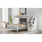 Twin Over Full Wood Loft Bed with Staircase,High Guardrails and Ladder