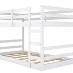 Low Bunk Bed , Wooden Floor Bunk Bed with Ladder, Bunk Bed with Full Guardrails