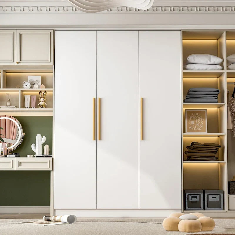 Wardrobe Armoire Wooden Closet Cabinet 6 Storage Cube and Hanging Rod