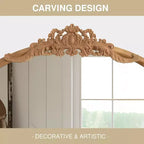 37 in. W x 71 in. H Classic Carved Arch Wood Frame with Rattan Bottom Wall Mirror in Brown
