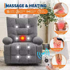 Power Lift Recliner Chair for Elderly with Massage and Heat, Oversized Massage & Heat Recliner with Soft Padded Upholstery, Side Pocket & Cup Holders