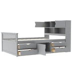 Lit plateforme capitaine double/grand avec 4 tiroirs et étagères de rangement, cadre de lit en bois massif avec tête de lit bibliothèque de rangement
