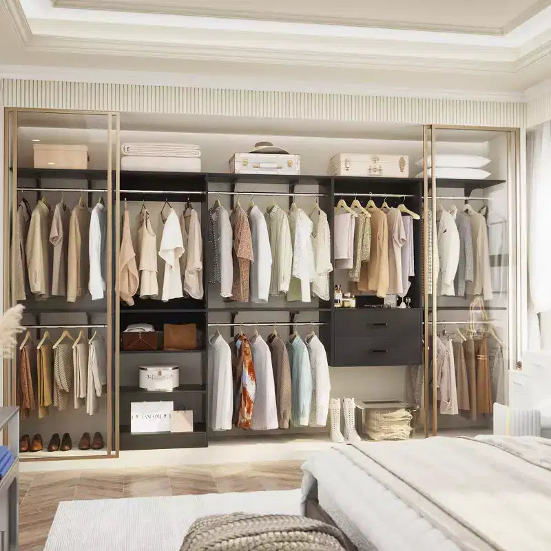 Freestanding Closet System with 8 Hannging Rods and Drawers, Hanging Closet Organizer with 10 Shelves