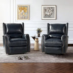 Genuine Leather Power Recliner with USB Port – Wingback Nailhead Set of 2