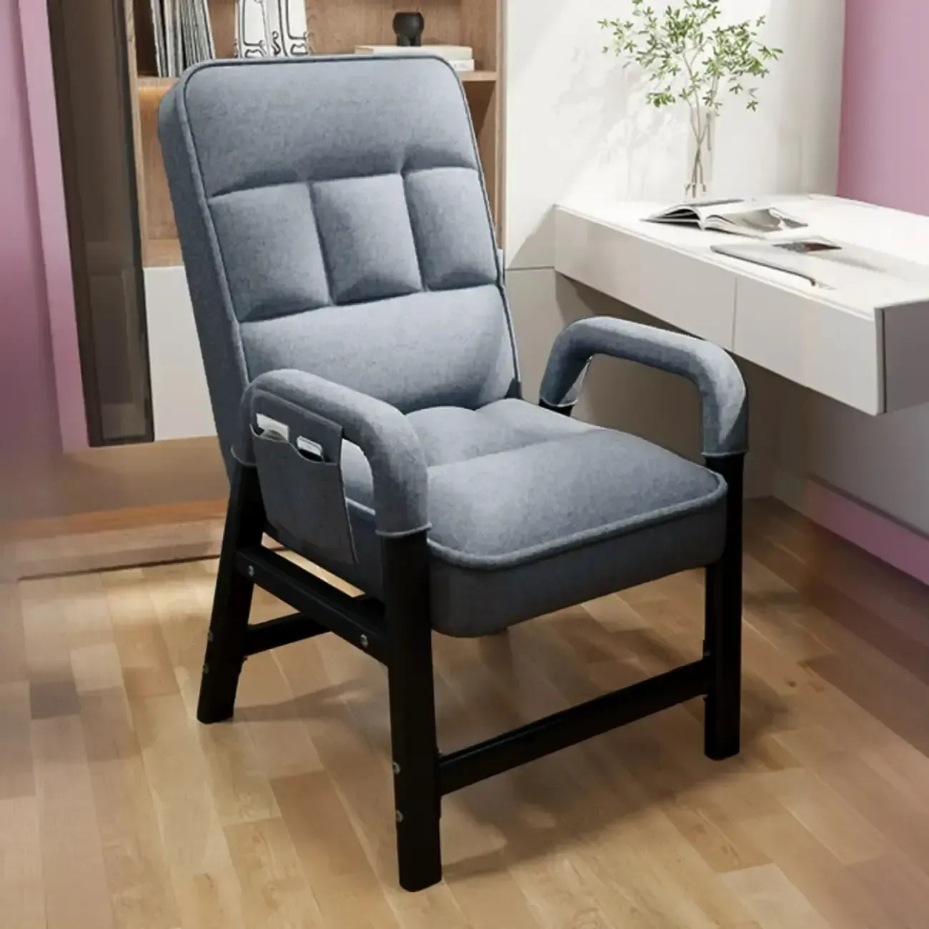 Modern Grey Upholstered 4-Leg Office Chair