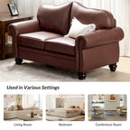 Transitional Genuine Leather Sofa With Tufted Back