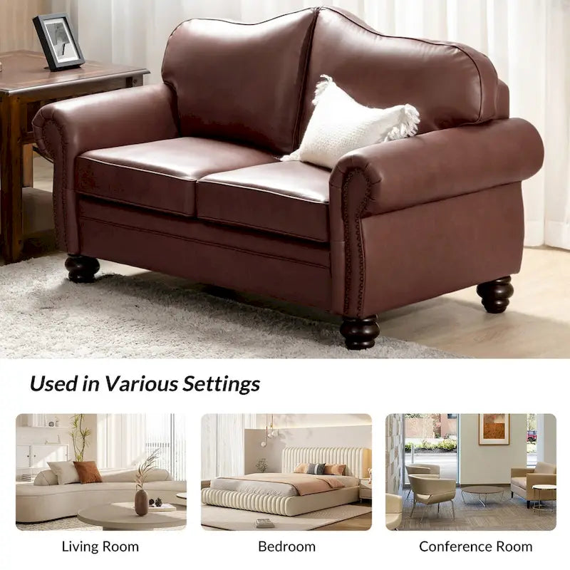 Transitional Genuine Leather Sofa With Tufted Back