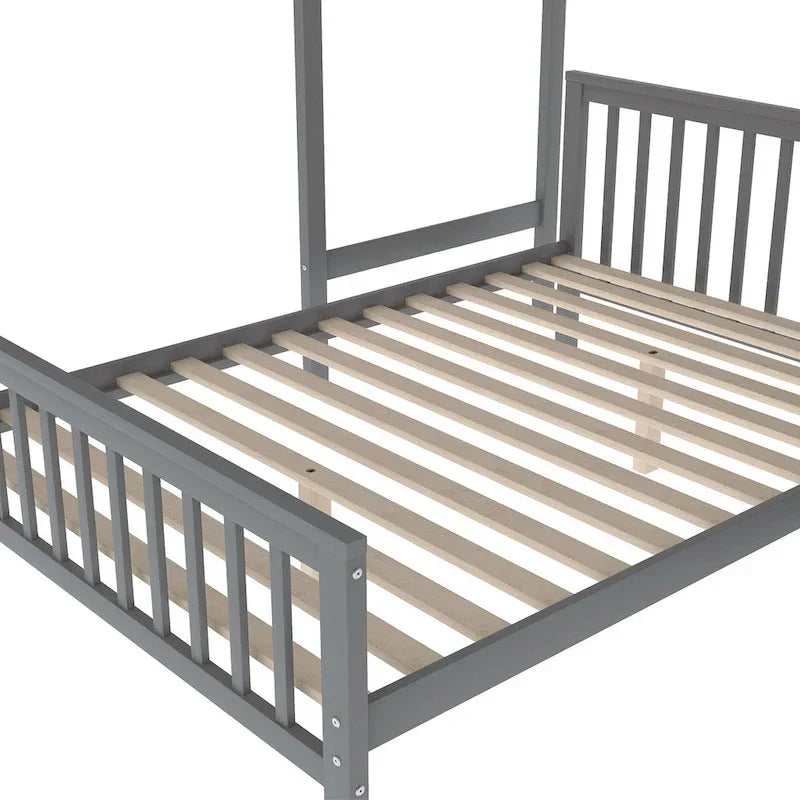 Twin Over Full Wood Loft Bed with Staircase,High Guardrails and Ladder