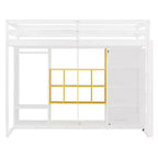 Kids Loft Bed with Wardrobe and Shelves, Wooden Loft Bed Frame with Storage Cabinet for Kids Teens