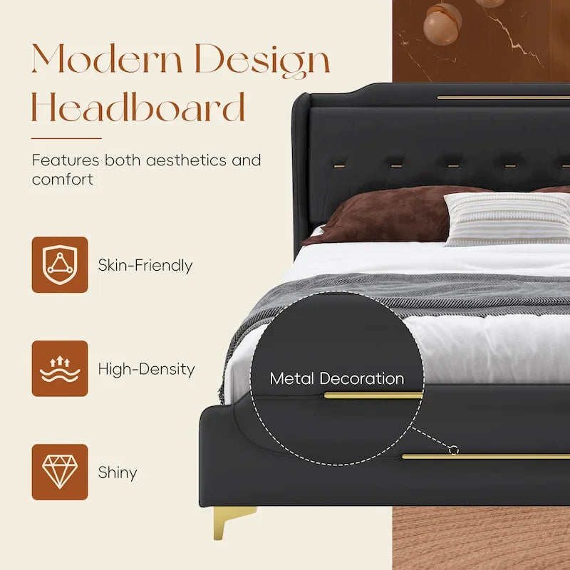 Modern Upholstered PU Leather Bed