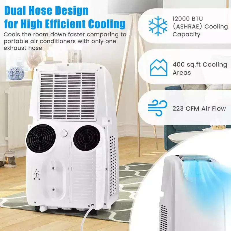 Costway 8000 BTU (11,500 BTU ASHRAE) Dual Hose Portable Air Conditioner 3-in-1 AC Unit w/ Remote Control