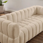 85 Modern Waffle Fabric Couch, Leisure Comfortable Sofa