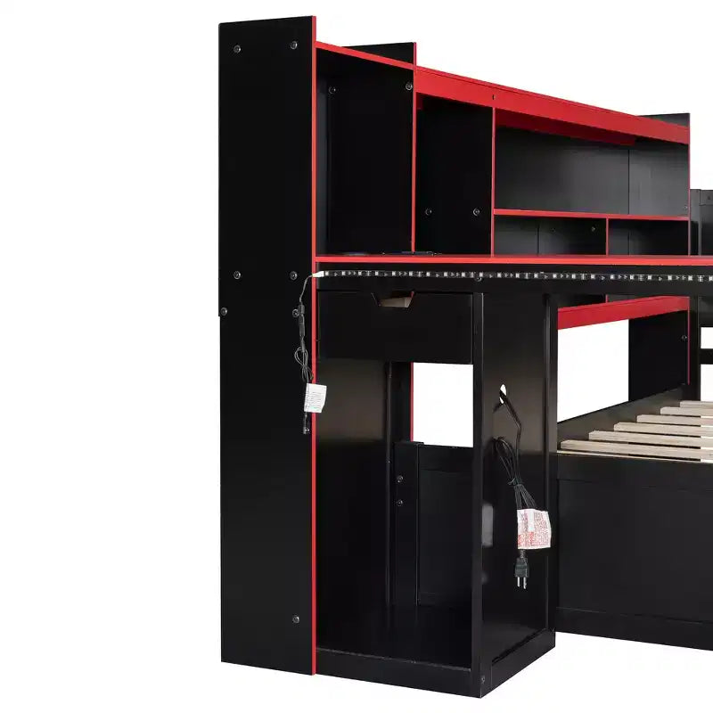 Gamer Hub Daybed with Desk, RGB Lights, Charging Station, Storage Drawers & Bookcase Headboard