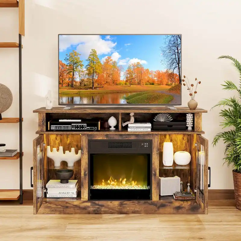 TV Stand with Electric Fireplace LED Lights Remote Controls
